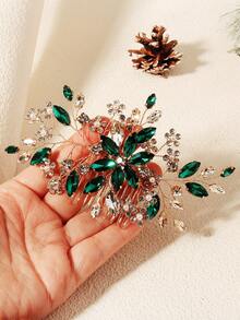 1 pente de cabelo artesanal com flor de strass, acessório de cabelo para noiva inspirado na natureza, na cor verde. - Verde - Ver 4