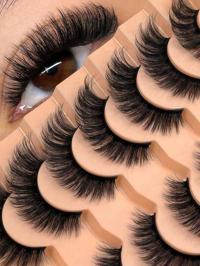 7对猫眼假睫毛，仿貂毛材质，蓬松浓密，打造戏剧性妆容，自然妆效，适合圣诞节装饰、节日礼物、约会、外出、旅行。方便携带，易于收纳，包装精美——新年、派对和舞会的绝佳选择。