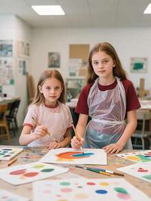 1pc Disposable Children's Painting Apron - Individually Packaged, Plastic Material Suitable For Art Creation, Handicrafts And School Activities - Multicolor - View 4