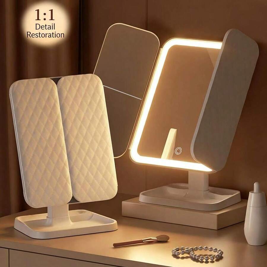 Gương trang điểm gấp 3 lần có thể điều chỉnh độ phóng đại 1X/2X/3X, đèn nền 3 màu, chân đế có thể tháo rời, gương trang điểm du lịch LED di động có điều khiển độ sáng, màn hình cảm ứng thông minh, sạc USB, gương trang điểm độ nét cao, thích hợp làm quà tặng sinh nhật, Ngày Valentine, Ngày của Mẹ, Lễ Tạ ơn cho phụ nữ.