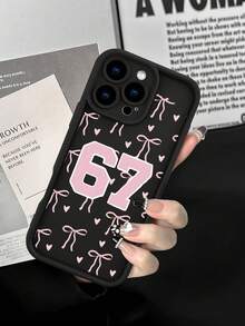 时尚、流行、个性化粉色大学67号蝴蝶结爱心图案设计主题手机壳，奢华防震，美观可爱，触感柔软，握感极佳，防水耐用，防污，带摄像头保护的边框保护壳，兼容 17/17 Pro/17 Pro Max - 黑色 - 查看 1