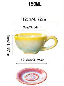 1个/2个畅销150毫升陶瓷拿铁咖啡杯，创意个人浓缩咖啡杯，带裂纹釉，是毕业典礼、家庭聚会、浪漫晚餐的理想之选，杯碟套装 - 彩色 - 查看 2