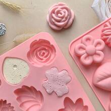 1 Pack Flower Silicone Mold Daisy Flower Chocolate Molds Silicone Rose Floral Leaf Bow Shape Cake Pop Mold Ice Cube Candy Baking Molds For Soap Jello Pudding Desserts Making - Dusty Pink - View 5