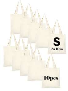 1/3/5/10pcs Women Simple Canvas Tote Bag, Open-Top Canvas Shoulder Bag, Handbag, Simple Schoolbag For Students, Casual Outdoor Travel Bag, Simple Shopping Tote Bag, Gift Packaging Bag For Baby Christening, Wedding, Travel, SPA Party, Holidays, Mother's Day, Anniversary - Beige - View 17