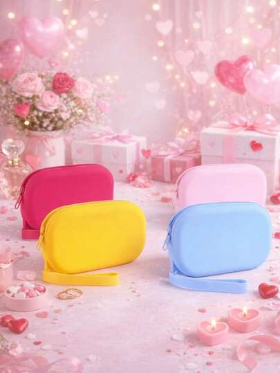 1pc Oval Silicone Storage Bag, Creative Large Capacity Storage Pouch, Lipstick Case, Portable Waterproof Coin Purse, Handheld, Travel Cosmetic Bag, Multi-Functional Small Item Storage Bag,Pouch,Makeup Pouch,Travel Essential