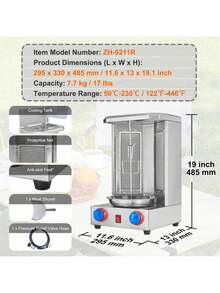 Shawarma Grill Machine, 13 Lbs Capacity, Chicken Shawarma Cooker Machine With 2 Burners, Gas Vertical Broiler Gyro Rotisserie Oven Doner Kebab Machine, For Home Restaurant Kitchen Parties - Silver - View 7
