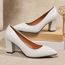 Spring And Autumn New White Coarse Heel Women's High Heels Elegant Pointed Comfortable Simple Commuting High Heels - White - View 2