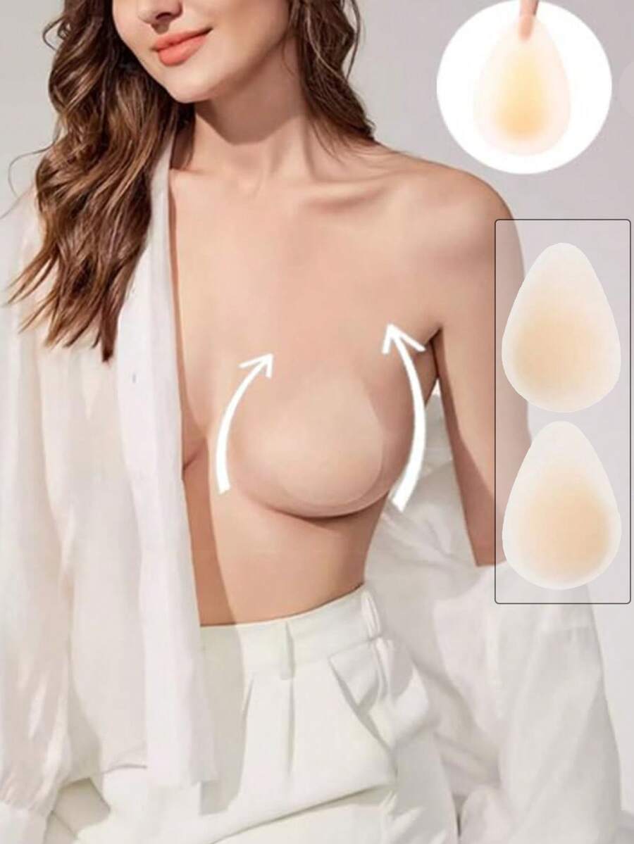 2 片装水滴形提拉乳贴 – 隐形硅胶乳贴，可重复使用，可裁剪以适应无肩带内衣 - 彩色 - 查看 1