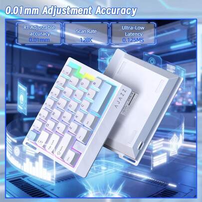 Teclado Gamer RGB com Uma Mão com Fio A.JAZZ AK029, Layout de 29 Teclas, Taxa de Sondagem de 8000Hz, Latência Baixa de 0,125ms, Zona Morta Zero RT de 0,01mm, Interruptor Magnético Intercambiável, Amortecimento de Som de 5 Camadas e Placa de Alumínio para Jogadores