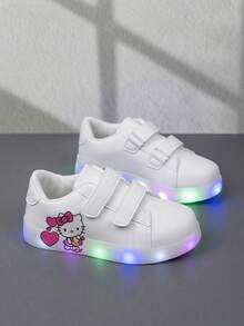 Sanrio 1 Pair Affordable & Fashionable Casual Sports Shoes For Kids, Durable Basketball Shoes Suitable For Daily Wear And Outdoor Activities, Halloween Gift, Luminous Shoes, Outdoor Play Shoes, Fun Design Shoes, Cartoon Print Shoes, Breathable Fabric Shoes, Flexible Sole Shoes, Children's Athletic Shoes, Sports Shoes, Holiday Gift, 2D Flat - White - View 5