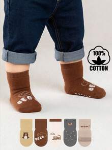 5 đôi tất cotton chống trơn trượt hình cáo và gấu hoạt hình cho bé, tất ngắn cho bé trai và bé gái. - Nhiều màu - Xem 9