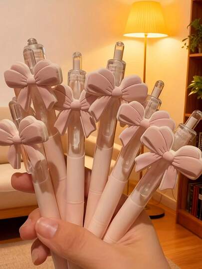 Set Of 6 Cute Pink Bow Gel Pens, Adorable Stationery For, 0.5Mm Smooth Retractable Ballpoint Pens, Suitable For School Office Supplies And Gifts For Teenagers