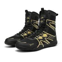 男士摔跤鞋，轻便的Sdtdid拳击鞋，采用超细纤维绒面革制成，适用于健身房、力量举重、健美、训练等。 - 黑色 - 查看 18