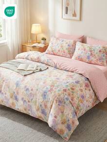 2/3件套四季床上用品套装，柔软抗起球亲肤被套套装，包含1件被套+1/2件枕套，不含被芯，水彩花卉印花，时尚卧室装饰，适用于单人床/双人床/大号床/特大号床，可机洗，通过OEKO-TEX认证 - 彩色 - 查看 1