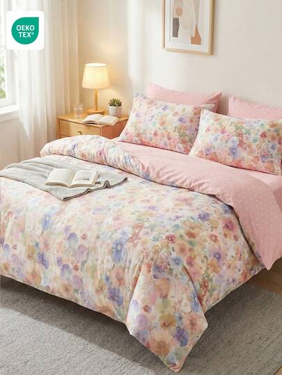 2/3pcs Duvet Cover Set, Bedding, Breathable Bedding Set, All-Season Bedding, Ultra Soft Anti-Pilling Skin-Friendly, Comforter Cover Set, Home Textile Room Decor, 1 Comforter Cover + 1/2 Pillowcases, Quilt Core Not Included, Watercolor Floral Print Duvet Cover Set, Stylish Bedroom Decor, Fits Twin/Full/Queen/King Beds, Machine Washable, OEKO-TEX Certified