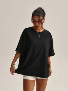 修身百搭！黑色宽松长袖短袖T恤 - 休闲舒适风格