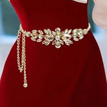 Women's Rhinestone Inlaid Chain Waist Belt, Luxurious Gold-Tone Waist Chain - Gold - View 4