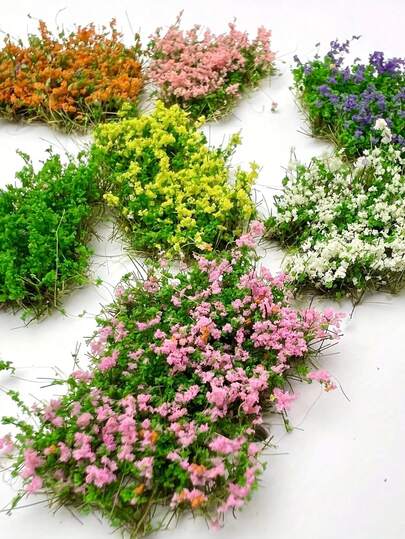 1 Box Micro Artificial Flower Clusters & Grass Tuft Set, Plastic Material Can Be Manually Torn Into Asymmetrical Floral Sets And Miniature Models, Suitable For Train Scenery/Railway/Farmhouse Decor/Mini Landscape Props, Handmade Realistic Lawn, Micro Landscape, DIY Miniature Models/Miniature Objects, Miniature Models, Mini Decor