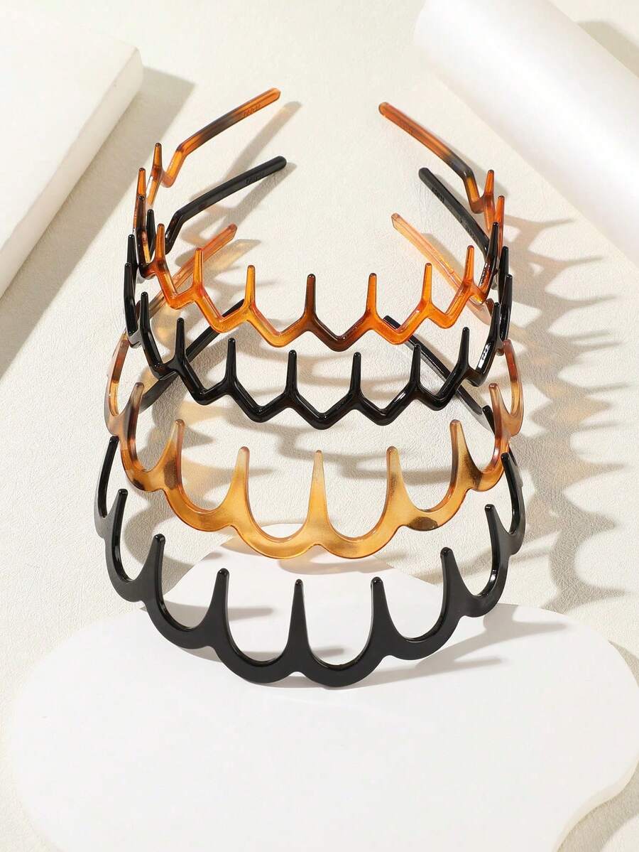 4-Piece Set Of Fashionable And Simple Plastic Tooth Comb Hair Ties With Multiple Styles To Choose From, Including Black And Amber. The Non-Slip Hair Accessory Hair Tie Is Suitable For Both Boys And Girls, Teenagers And Girls. It Is A Must-Have For Campus Life And Home Use. The Hairband Is Versatile And Fashionable For Couples. It Is Suitable For Daily Commuting, Leisure Gatherings, Beach Vacations, And Travel. It Is A Universal Beauty Accessory For Men And Women, Home, And Skincare Bathroom Use. The Hair Tie Is Non-Slip And Durable. It Is For Daily Wear And Suitable For Outdoor, Running, Yoga, Moisture-Absorbing, Elastic And Comfortable, Suitable For All Fitness Enthusiasts. Skincare And Bathroom Hair Ring. Hair Clip. Valentine's Day Date Gift. Student Back-To-School Gift. Four Seasons Universal. - 彩色 - 查看 1