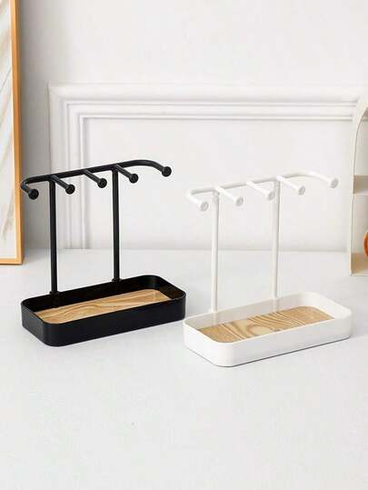 2-Tier Jewelry Stand With Tray, Metal Necklace Holder Storage Box For Earrings, Bracelets