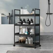 Carrito de cocina con ruedas de tres niveles o carrito utilitario, carrito de almacenamiento multifuncional para sala de estar y cocina, organizador de almacenamiento móvil con ruedas - Negro - Ver 1