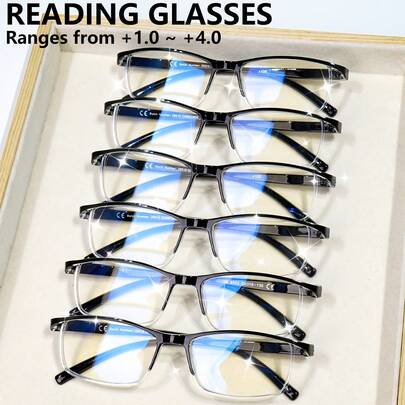 cabecade 4副时尚长方形老花镜，轻巧经典设计，男女通用，舒适阅读体验，度数范围从+1.0到+4.0