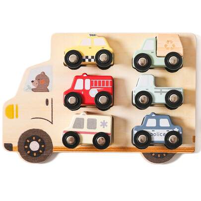 Wooden Baby Push And Pull Toy Car, Transportation Model, Inlay Board Matching Toy, Toddler Shape Recognition, Hand-Eye Coordination Training, Baby Early Education, Puzzle Enlightenment Toy