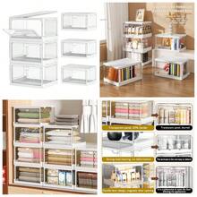 Clear Storage Bin With Lid 3 Pack [Stackable & Sturdy] Plastic Multifunctional Folding Storage Bins For Bedroom, Living Room, Study,Room, 23 QT Folding Box With Magnetic Door - 白色 - 查看 2