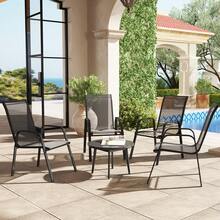 Outsunny Set da Giardino con 4 Sedie Impilabili Salvaspazio, Sedie da Esterno con Braccioli in Metallo e Tessuto Traspirante, Marrone - nero - Visualizzare 1