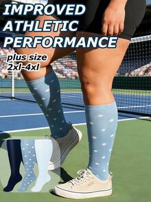 3 Pairs Plus Size Purple Compression Sock Pilates Socks Light Best Long Stockings Support Hose For Flying Travel Must Have Athletic Running Cycling Compression For Women Men - Multicolor - View 3