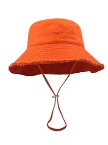 1pc Women's Drawstring Brim Bucket Hat, Outdoor Bucket Hat With Adjustable Chin Rope Frayed Design Bucket Hat ,Soft Fabric, Windproof, Fashionable, Suitable Travel Beach Seaside Leisure Vacation Daily Use - Multicolor - View 9