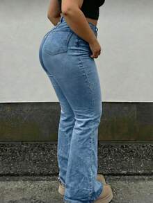 大码喇叭牛仔裤，优雅，时尚，正式，外出，秋季女装，大码牛仔裤，大码女式牛仔裤，曲线牛仔裤，女士牛仔裤，黑色牛仔裤，宽松牛仔裤，裤子，工装裤，牛仔大码裤，万圣节，新年，乡村，休闲春季 - 中等水洗藍 - 查看 2