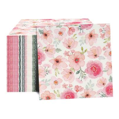 20pcs/40pcs/60pcs/Set Soft Square Floral Printed Napkins, 2-Ply, 33cm*33cm Opened, Suitable For: Wedding, Tea Party, Birthday Party Decoration, Party Decor, Party Supplies, Holiday Decoration, Holiday Supplies