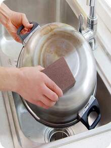 1/3/5片装百洁布，锅底清洁除垢海绵，锅具清洁海绵，除锈海绵，洗碗海绵块，清洁布，强力锅具清洁工具，去除顽固污渍，清洁用品，清洁工具，返校用品 - 棕色 - 查看 5