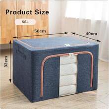 66/100L Stackable Clothes Storage Bins With Metal Frame Handles & Zipper, Collapsible Closet Organizer Box With Lid For Bedding Blankets Towel 2PCS - Màu Khaki - Xem 8