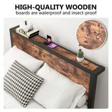 140x200 CM Metal Bed Frame With Storage Headboard, Unique Metal Platform Bed Frame, Noiseless Metal Base, No Springs Required, Vintage Brown - Brown - View 4