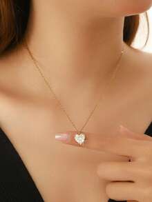 1pc Women's Elegant Heart Pendant Necklace, Versatile, Suitable For Festivals, Gifts, Engagements, Parties, Dates - Multicolor - View 6