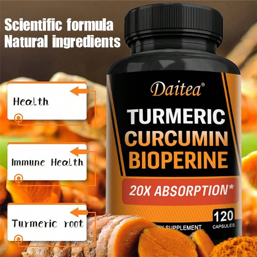 Daitea Curcumin Bioperine Supplement - Contains Turmeric Root And Black Pepper Extract - Supports Overall Health, Suitable For Men And Women - 120 Capsules - 1 chai - Xem 1