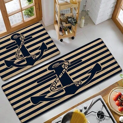 1 tấm thảm trải sàn nhà bếp, thảm trang trí, thảm phòng tắm, thảm cửa ra vào bằng vải lanh in họa tiết hàng hải, hình chữ nhật in 3D, thích hợp cho phòng khách, phòng ngủ, hành lang, phòng tắm, phòng giặt - Thảm polyester, trang trí nhà cửa trong nhà và ngoài trời.