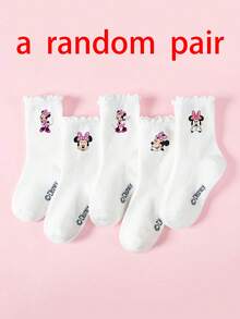 5/1 Đôi tất cổ cao viền ren chính hãng dành cho trẻ em, họa tiết hoạt hình đáng yêu, tất học sinh thời trang, thoáng khí, phù hợp để mặc hàng ngày, đi học, làm quà tặng ngày lễ, tất Disney - Nhiều màu - Xem 11