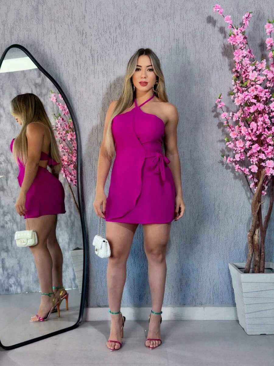 Macaquinho feminino tecido Poliéster    Nó  Costas nuas / sem costas  Assimétrico