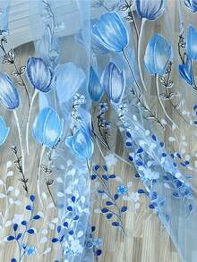 1 pieza Cortina transparente de iris azul, estilo minimalista moderno, tela de poliéster traslúcida y ligera, con ojales en la parte superior para una fácil instalación, adecuada para dormitorio, sala de estar, balcón - Azul - Ver 5