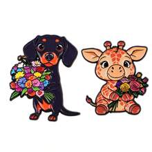 2pcs/Set Cute Enamel Pin Lapel Pins Badges On Backpack Women's Brooch Clothes Gift Jewelry Fashion Accessories - Black - View 4