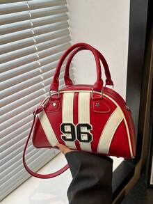 New Fashion Handheld & Shoulder Bowling Bag, Fashionable, Personalized, Streetwear, Cute, Cool, Y2K, Vintage, College, Numeric, Sports, School Bag, Suitable For Teenagers, Valentine's Day - 紅色 - 查看 5
