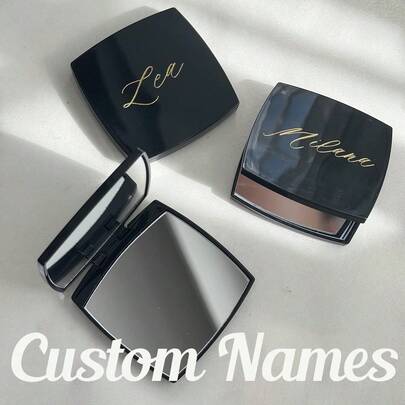 Personalized Pocket Makeup Mirror, Customized Black Square Portable Makeup Mirror, Engraved Mirror With Name, Framed Portable Mirror, Bridesmaid Gift Pocket Mirror