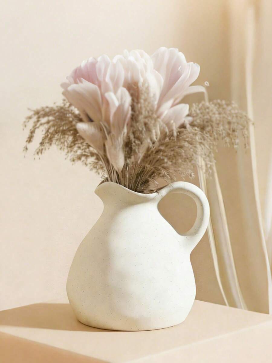 1 pieza Jarra/Jarrón blanco, estilo granja moderna, se puede usar como jarrón de flores, decoración del hogar, centro de mesa, sala de estar, dormitorio, decoración bohemia - Multicolor - Ver 1