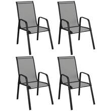 Outsunny Set da Giardino con 4 Sedie Impilabili Salvaspazio, Sedie da Esterno con Braccioli in Metallo e Tessuto Traspirante, Marrone - nero - Visualizzare 2