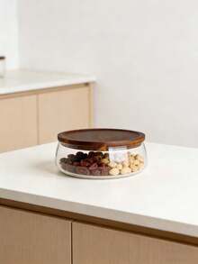 1个红木密封玻璃水果盘，坚果和干果盒，家居客厅糖果水水果托盘，茶几零食收纳盘 - 棕色 - 查看 3