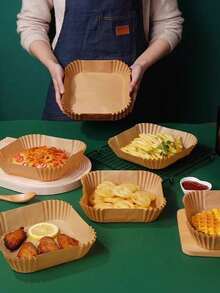 Square Disposable Air Fryer Paper, Oven Baking Paper, Air Fryer Pad, Baking Paper Bowls And Trays, Non-Stick Oil-Proof Paper, Kitchen Accessories, Suitable For Baking Cakes And Pizzas, Cooking Food, Steaming Bread, Grilling And Other Outdoor Activities - Square [oil-proof] Frying Pan Paper - View 5