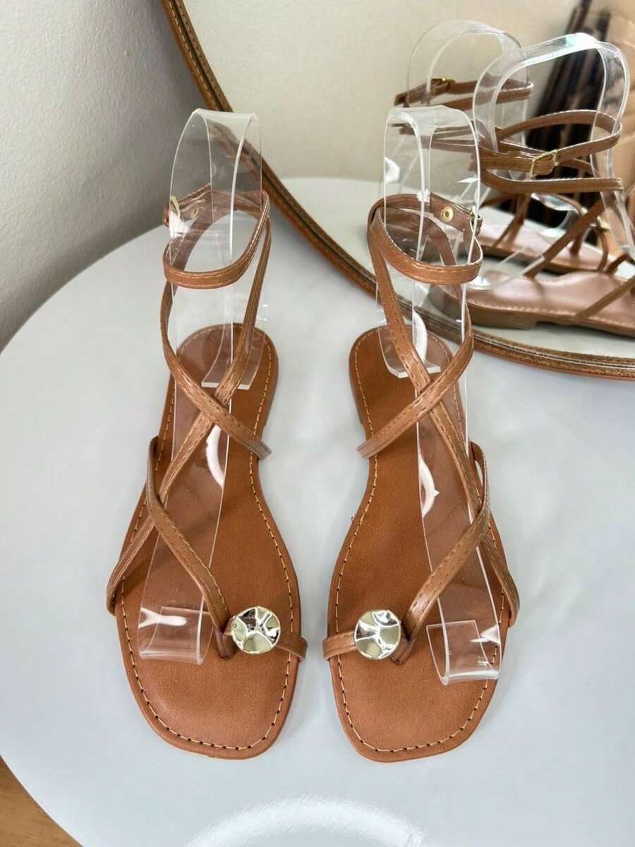 margherita Women's Flat Sandal With Crossed Straps And Applique - Lạc đà - Xem 1